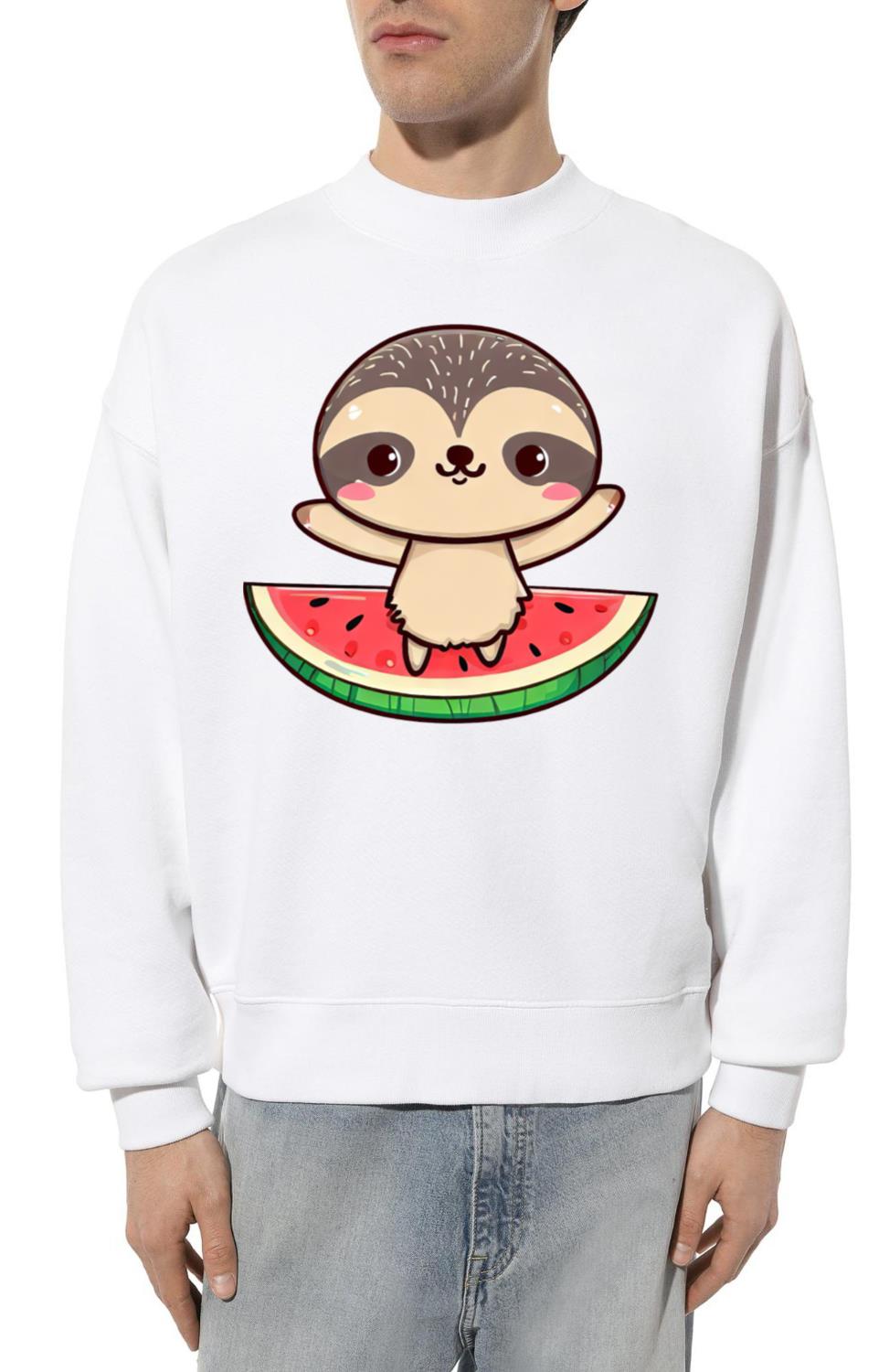 Sloth with Melon - Cute Kawaii Design - Unisex Sweatshirt