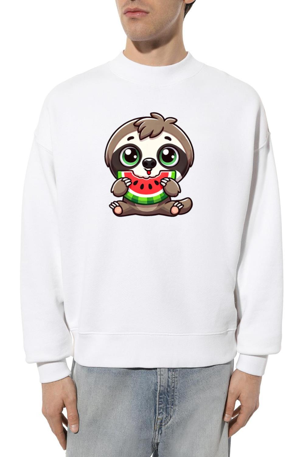 Sloth with watermelon cartoon summer vibes - Unisex Sweatshirt