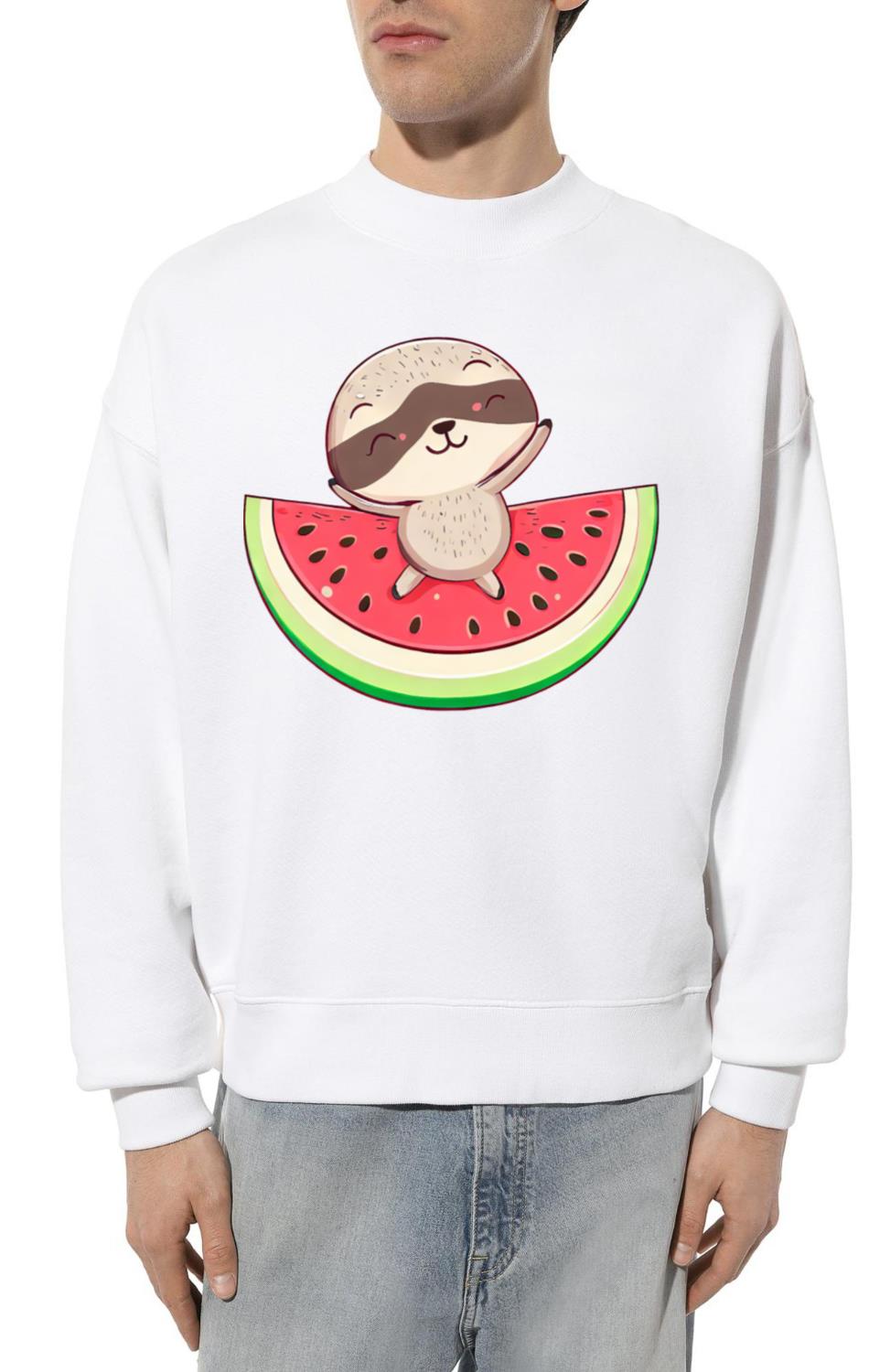Sloth with Watermelon - Relaxed Design - Unisex Sweatshirt