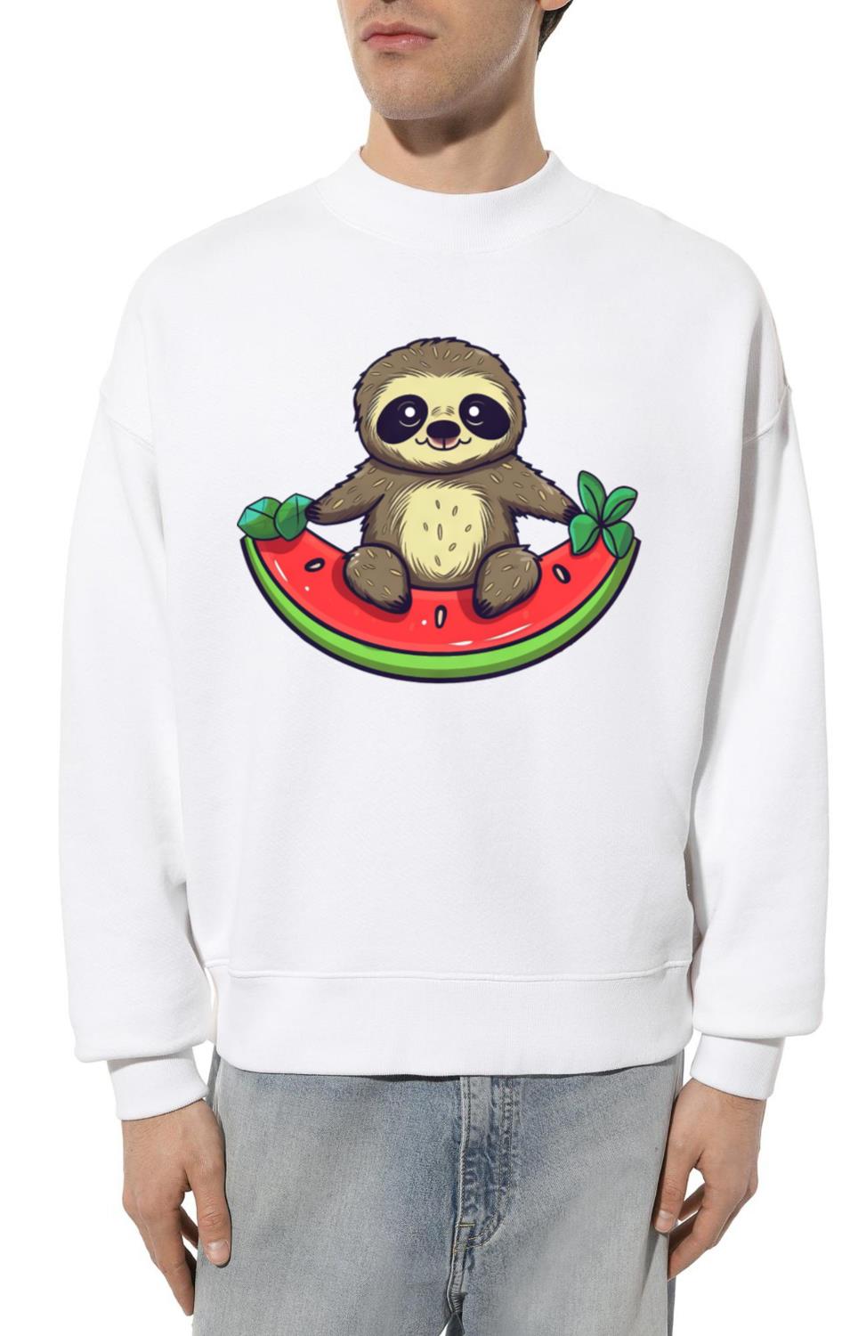 Sloth with Watermelon - Relaxed Design_1 - Unisex Sweatshirt