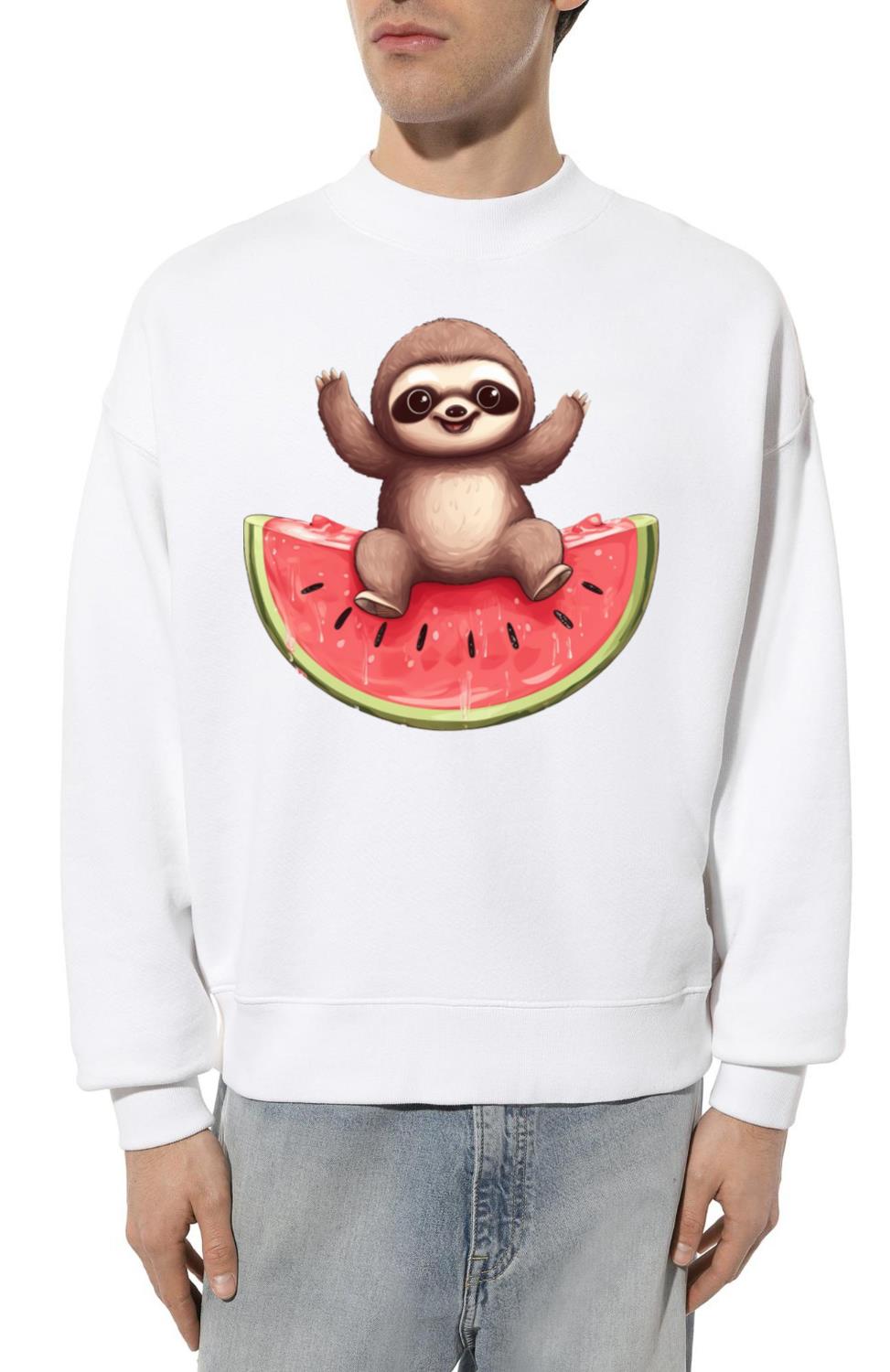Sloth with Watermelon - Sweet Summer Design - Unisex Sweatshirt