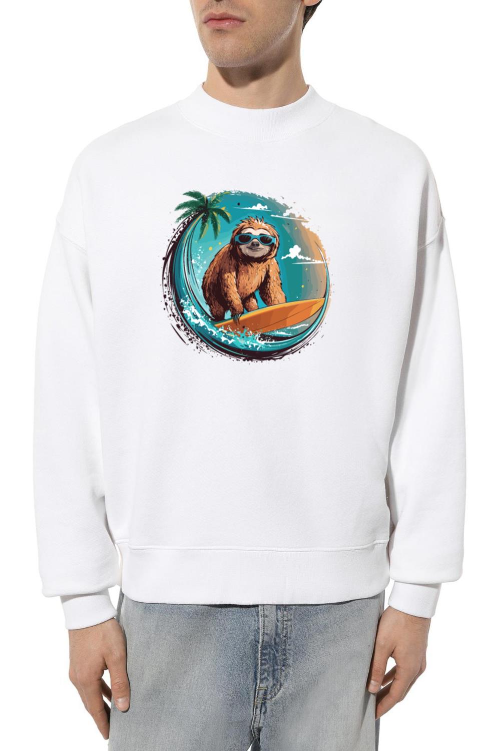 Surfer Sloth Tropical Beach Wave Surfing for a - Unisex Sweatshirt