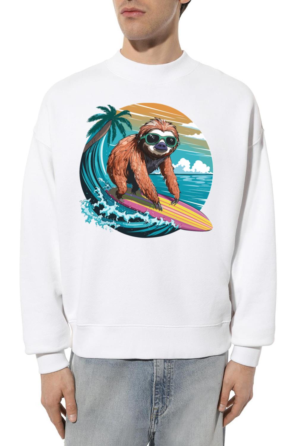 Surfer Sloth Tropical Beach Wave Surfing for a_1 - Unisex Sweatshirt