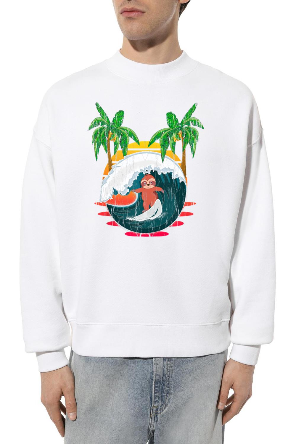 Surfing Sloth Vintage Retro 70s 80s Sloth Gifts - Unisex Sweatshirt