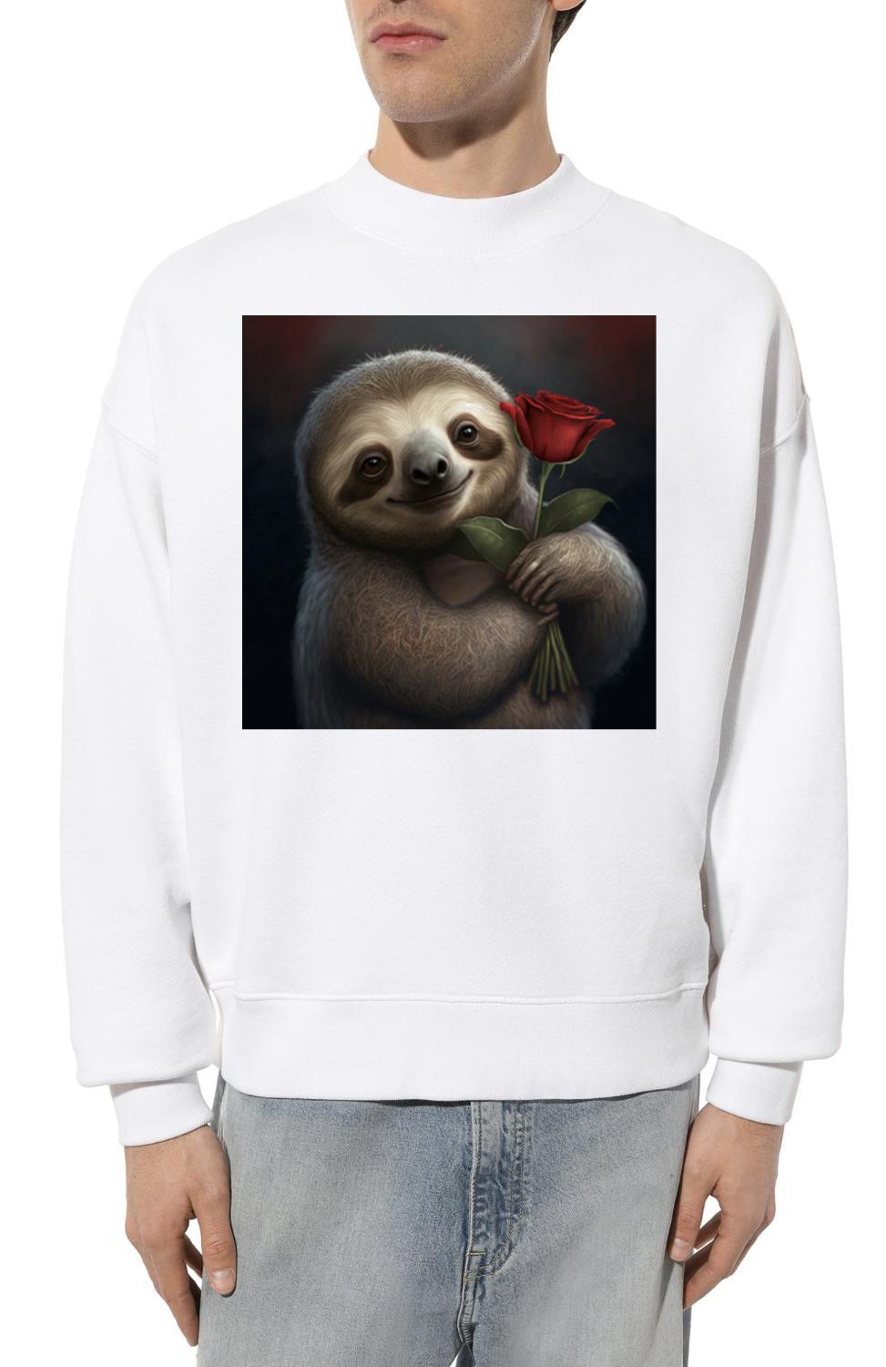 Sweet Sloth with Red Rose Ready for a Hug - Unisex Sweatshirt