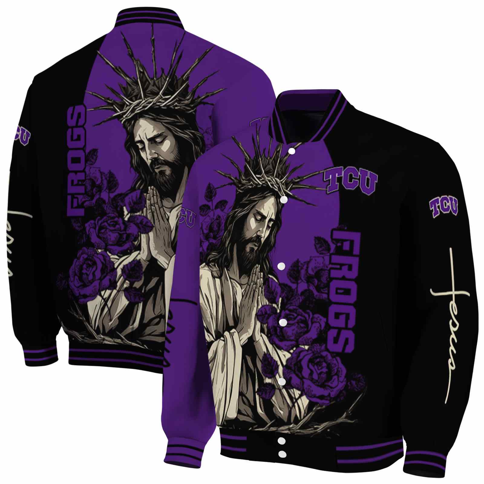 TCU Horned Frogs NCAA Hands In Prayer Purple Black Jacket Custom Gift For Sport Team Fans 