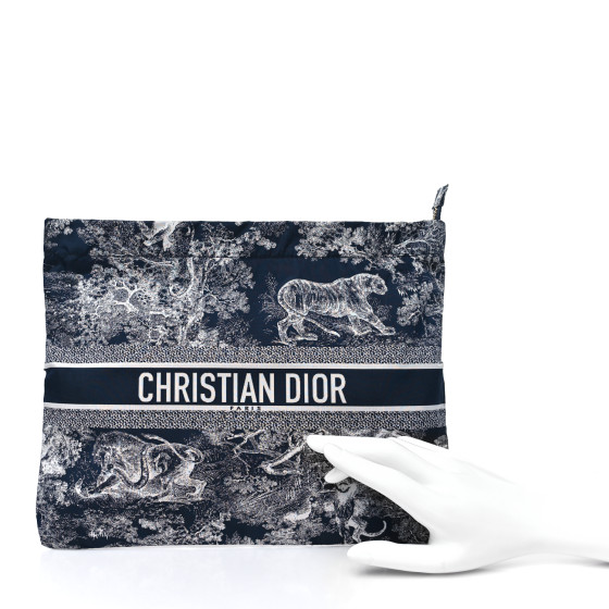 Technical Fabric Toile De Jouy Reverse Diortravel Zipped Pouch Blue Multicolor - Image 2