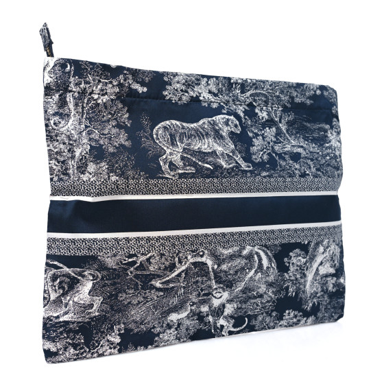 Technical Fabric Toile De Jouy Reverse Diortravel Zipped Pouch Blue Multicolor - Image 3