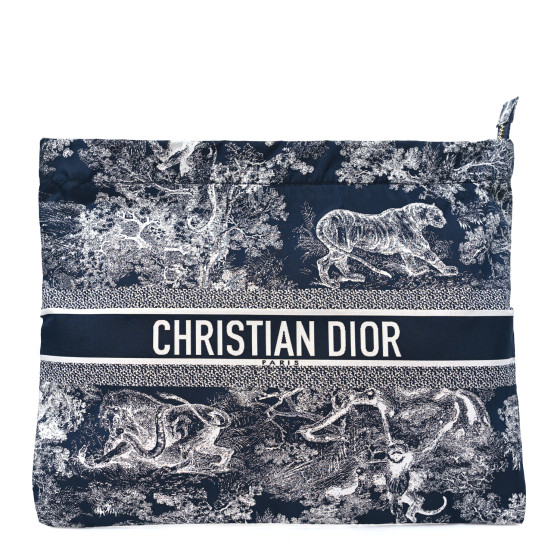 Technical Fabric Toile De Jouy Reverse Diortravel Zipped Pouch Blue Multicolor