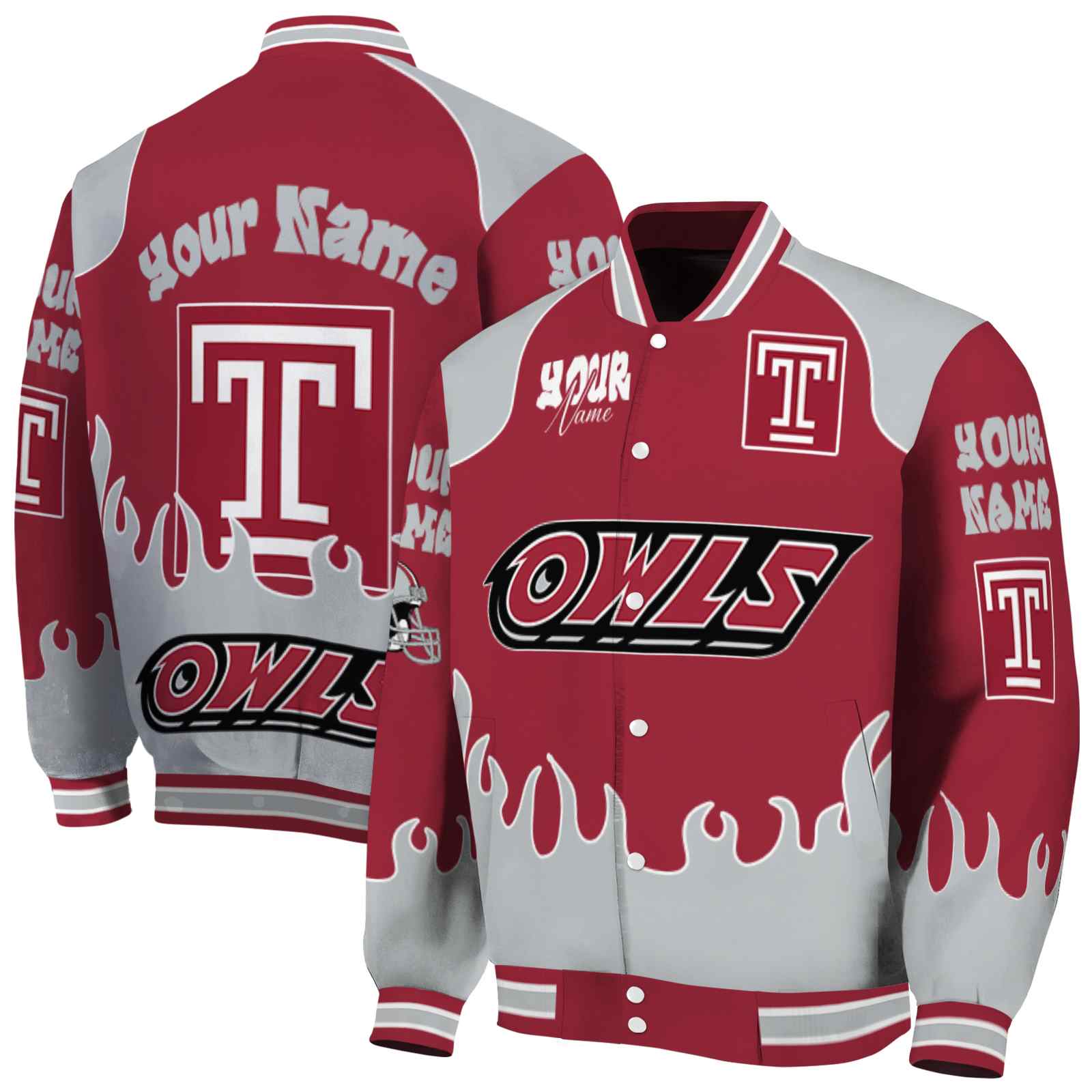 Temple Owls NCAA Fire Graphic All Over Print Red Jacket Custom For Football Fans