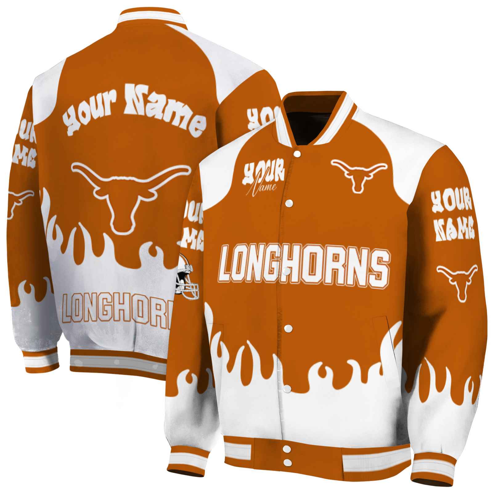 Texas Longhorns NCAA Fire Graphic Orange Jacket Customized For Football Fans