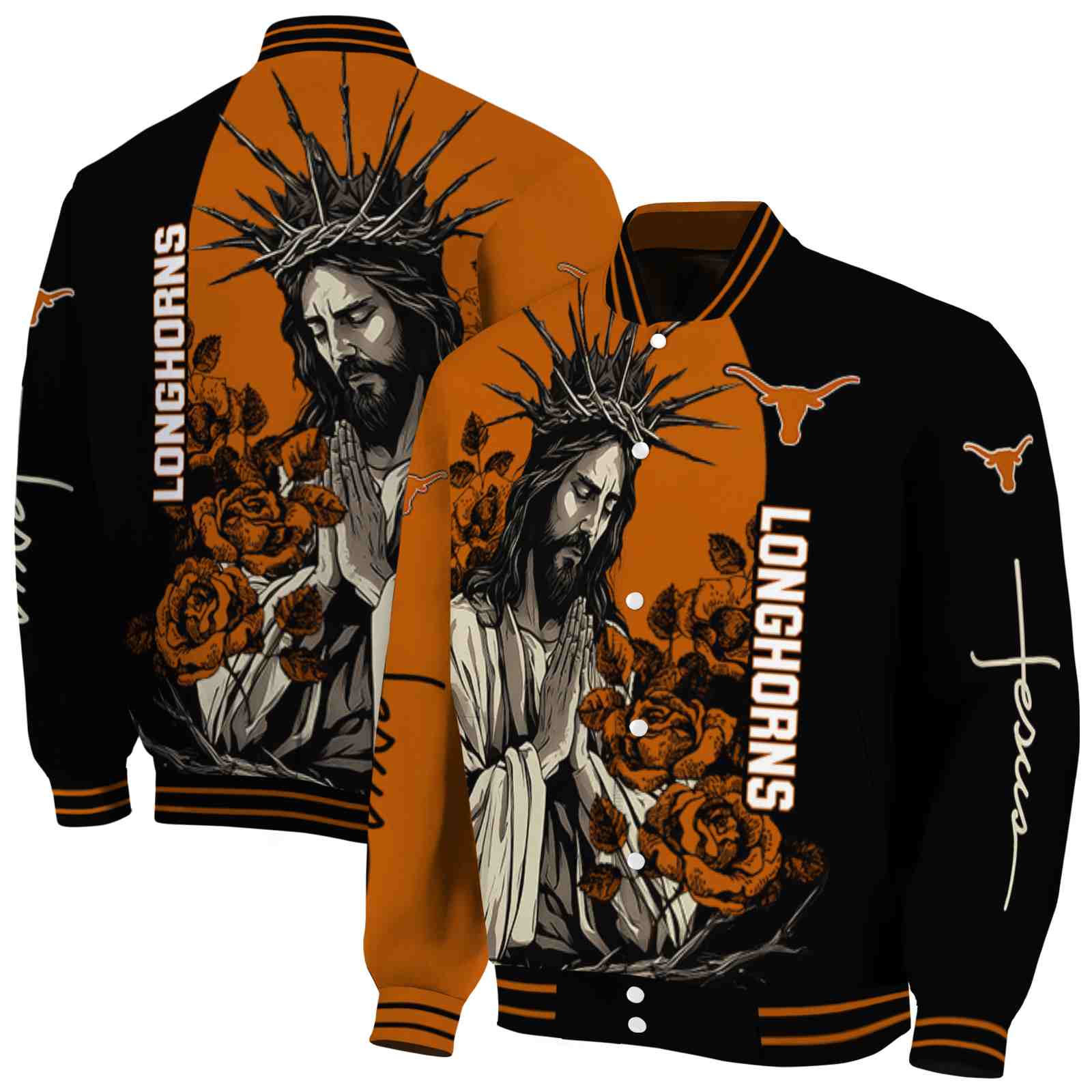 Texas Longhorns NCAA Hands In Prayer Orange Black Jacket Custom Gift For Sport Team Fans 