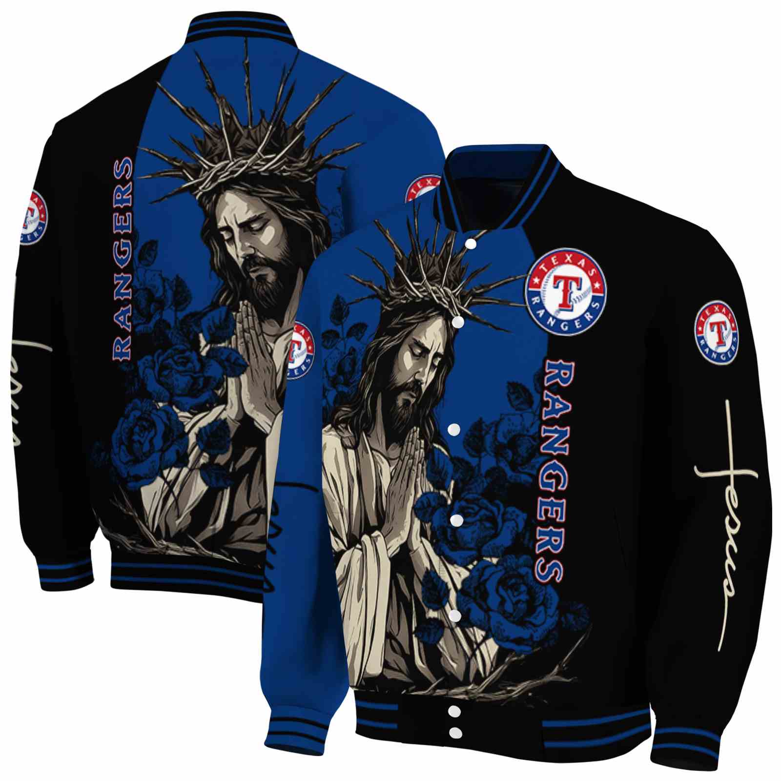 Texas Rangers MLB Hands In Prayer Blue Black Jacket Custom Gift For Sport Team Fans 