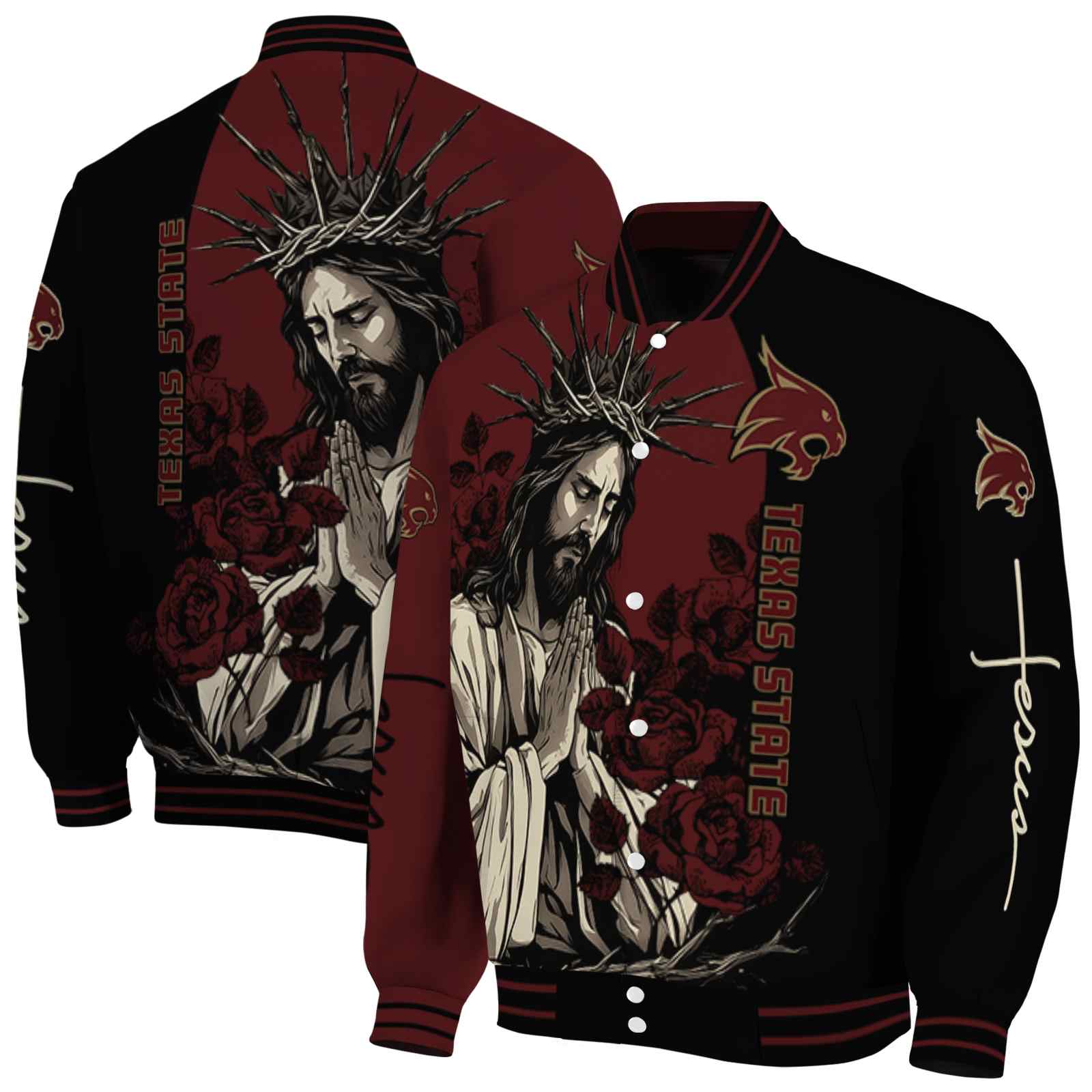 Texas State Bobcats NCAA Hands In Prayer Maroon Black Jacket Custom Gift For Sport Team Fans 