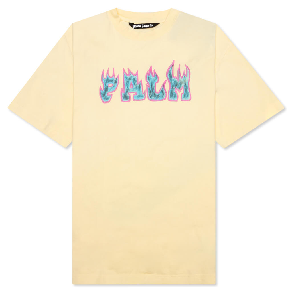 The Palm Angels Logo Flames Vintage Tee - White/Purple