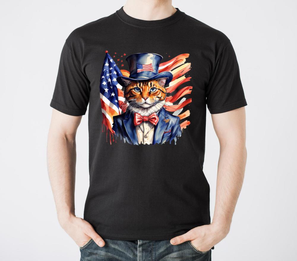 The Whiskered Patriot, Feline Pride in Stars and S - Unisex Standard T-Shirt