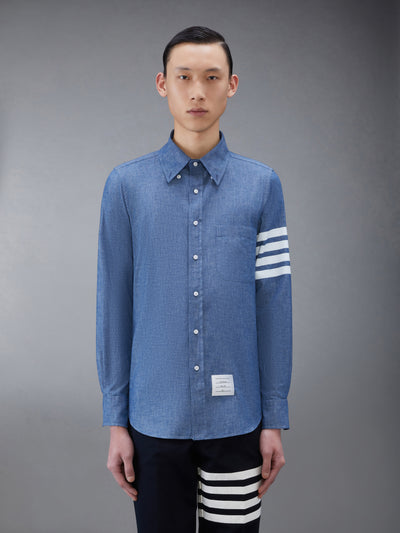 THOM BROWNE CHAMBRAY 4-BAR SHIRT - BLUE