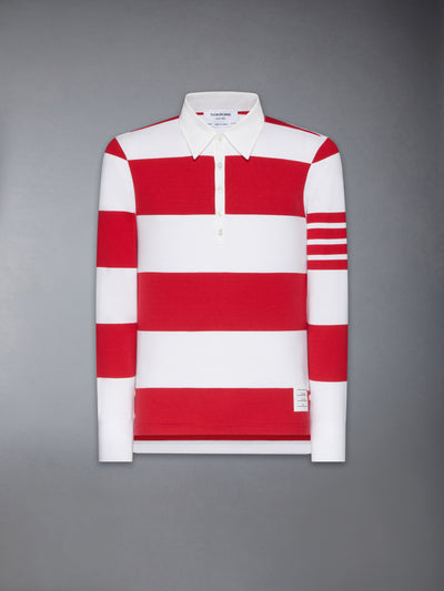 THOM BROWNE CLASSIC 4-BAR RUGBY LONG SLEEVE POLO - RED