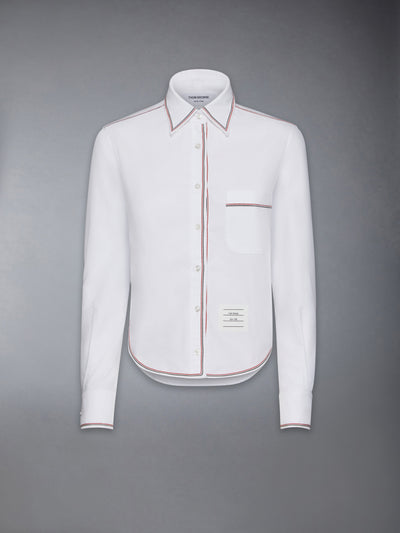 THOM BROWNE CLASSIC LONG SLEEVE CROPPED SHIRT - WHITE