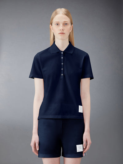 THOM BROWNE CLASSIC PIQUE RELAXED FIT CENTER BACK STRIPE POLO - NAVY