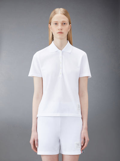 THOM BROWNE CLASSIC PIQUE RELAXED FIT CENTER BACK STRIPE POLO - WHITE