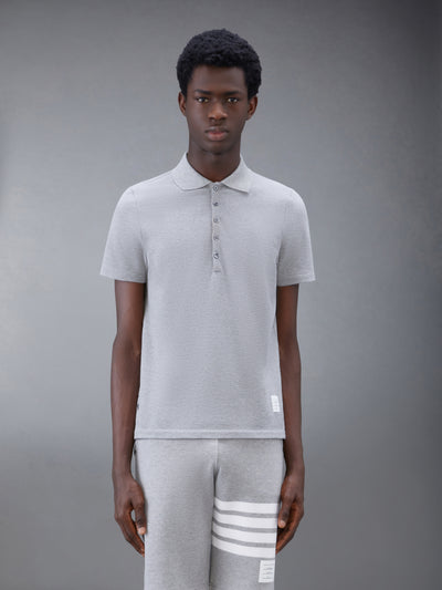 THOM BROWNE CLASSIC PIQUE STRIPE RELAXED POLO - LT GREY