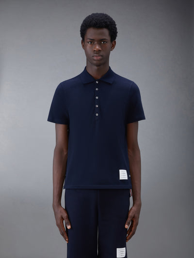 THOM BROWNE CLASSIC PIQUE STRIPE RELAXED POLO - NAVY