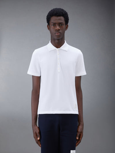 THOM BROWNE CLASSIC PIQUE STRIPE RELAXED POLO - WHITE