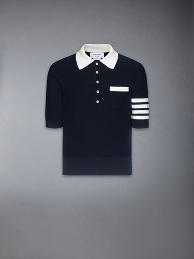 THOM BROWNE COTTON 4-BAR RELAXED FIT HECTOR POLO -Â NAVY