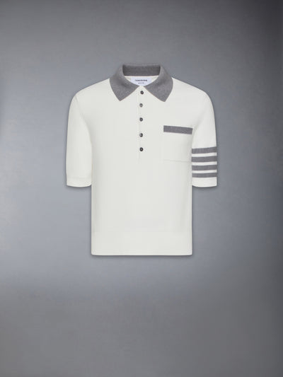 THOM BROWNE COTTON 4-BAR RELAXED FIT HECTOR POLO -Â WHITE