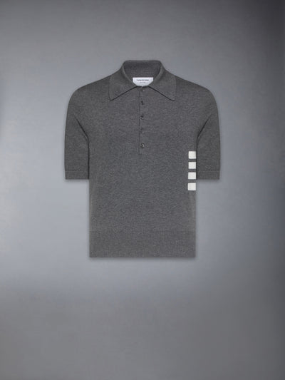 THOM BROWNE COTTON 4-BAR RELAXED FIT POLO -Â MED GREY