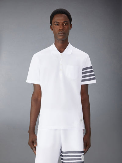 THOM BROWNE COTTON PIQUE 4-BAR POLO -Â WHITE