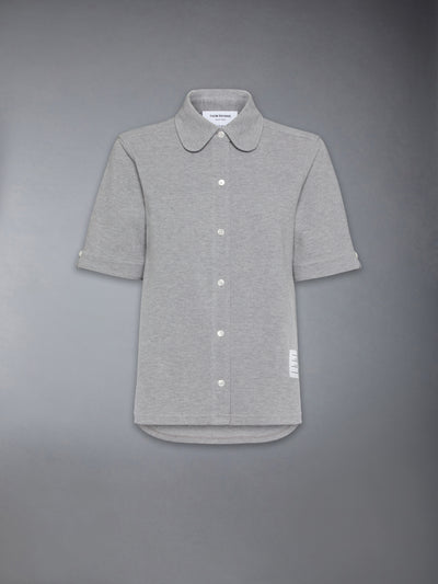 THOM BROWNE COTTON PIQUE SHORT SLEEVE SHIRT - LT GREY