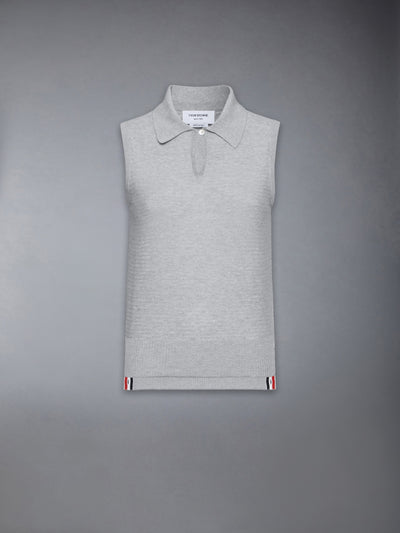 THOM BROWNE COTTON SILK KEYHOLE POLO -Â LT GREY