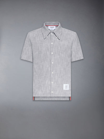 THOM BROWNE COTTON TWEED SHORT SLEEVE SHIRT - LT GREY