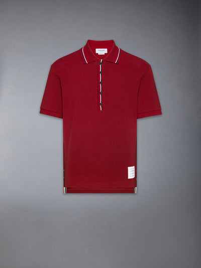 THOM BROWNE COTTON WAFFLE RIB CUFF POLO -Â BURGUNDY