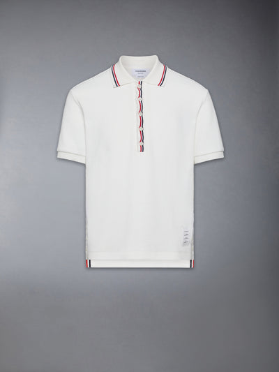THOM BROWNE COTTON WAFFLE RIB CUFF POLO -Â NATURAL WHITE
