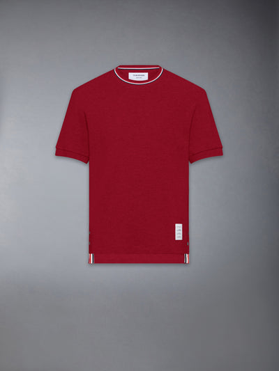 THOM BROWNE COTTON WAFFLE RIB CUFF TEE -Â BURGUNDY