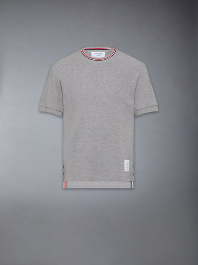 THOM BROWNE COTTON WAFFLE RIB CUFF TEE -Â LT GREY