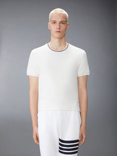 THOM BROWNE COTTON WAFFLE RIB CUFF TEE -Â NATURAL WHITE