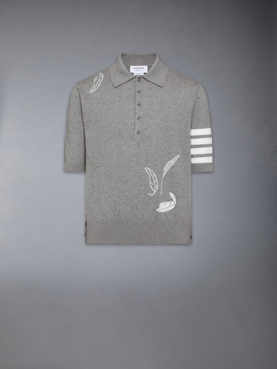 THOM BROWNE FEATHER INTASIA 4-BAR POLO -Â LT GREY