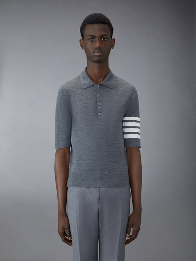THOM BROWNE FINE MERINO WOOL 4-BAR POLO -Â MED GREY
