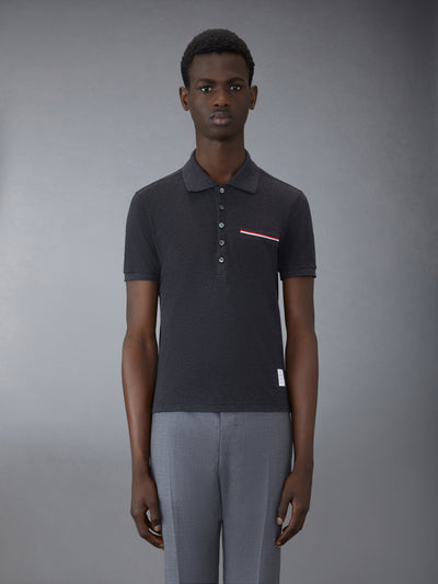 THOM BROWNE PIQUE POCKET POLO - DARK GREY