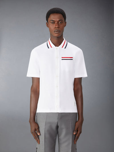 THOM BROWNE POINTELLE COTTON SHORT SLEEVE SHIRT - WHITE