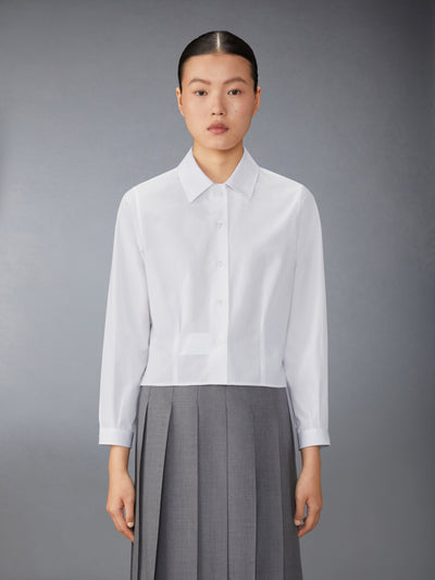THOM BROWNE POPLIN TUCKED BLOUSE - WHITE