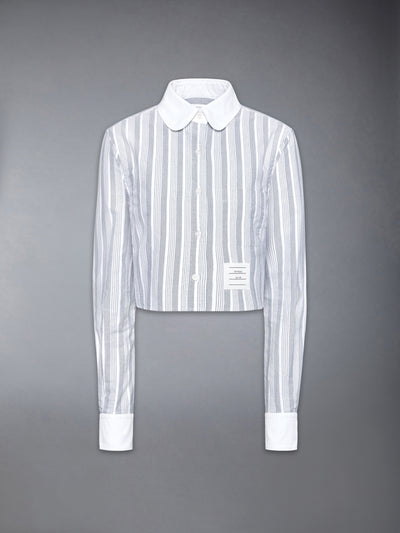 THOM BROWNE STRIPED OXFORD CROPPED SHIRT - NAVY