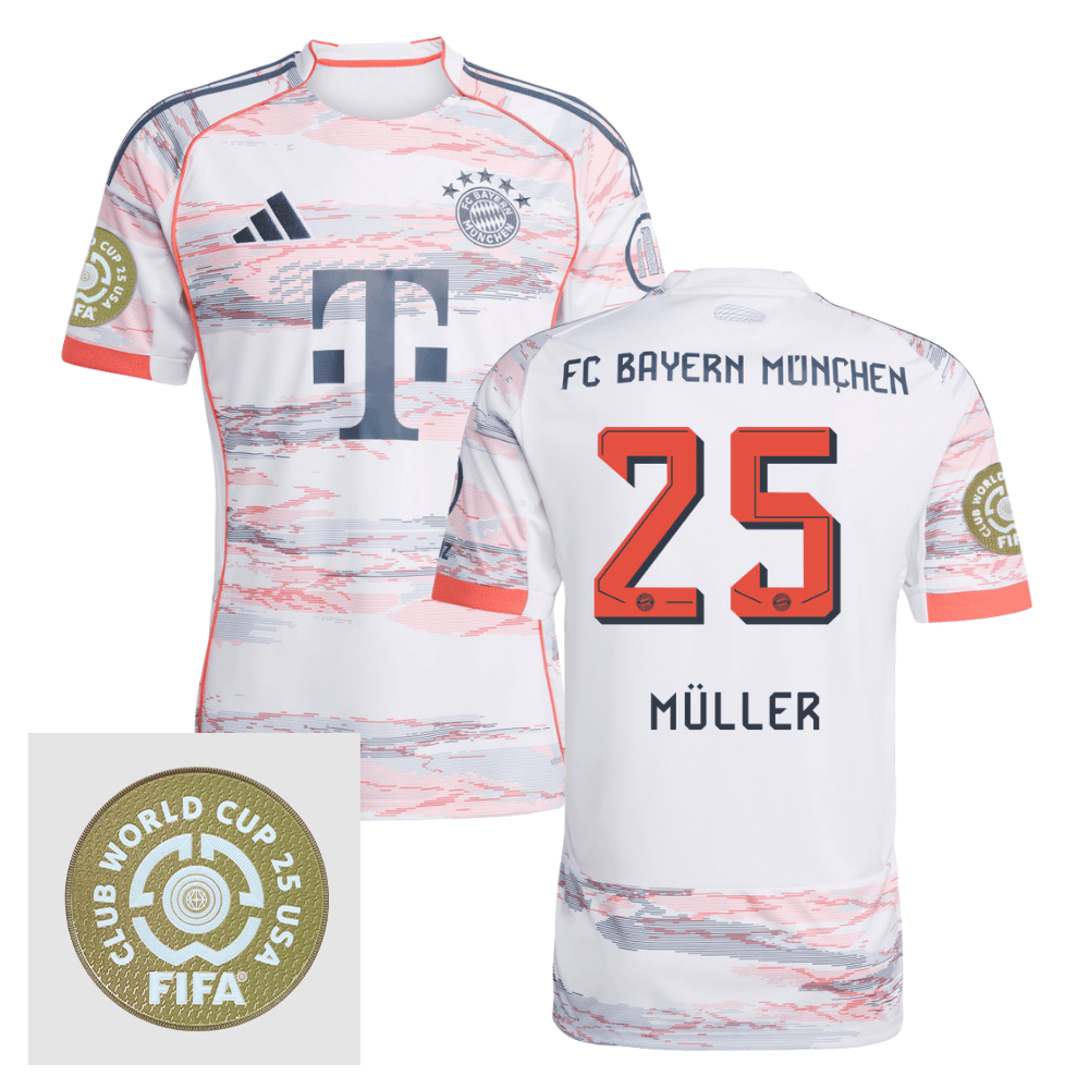 Thomas Mller 25 Bayern Munich 2025/26 FIFA Club World Cup 25 USA Patch Away Men Jersey - White