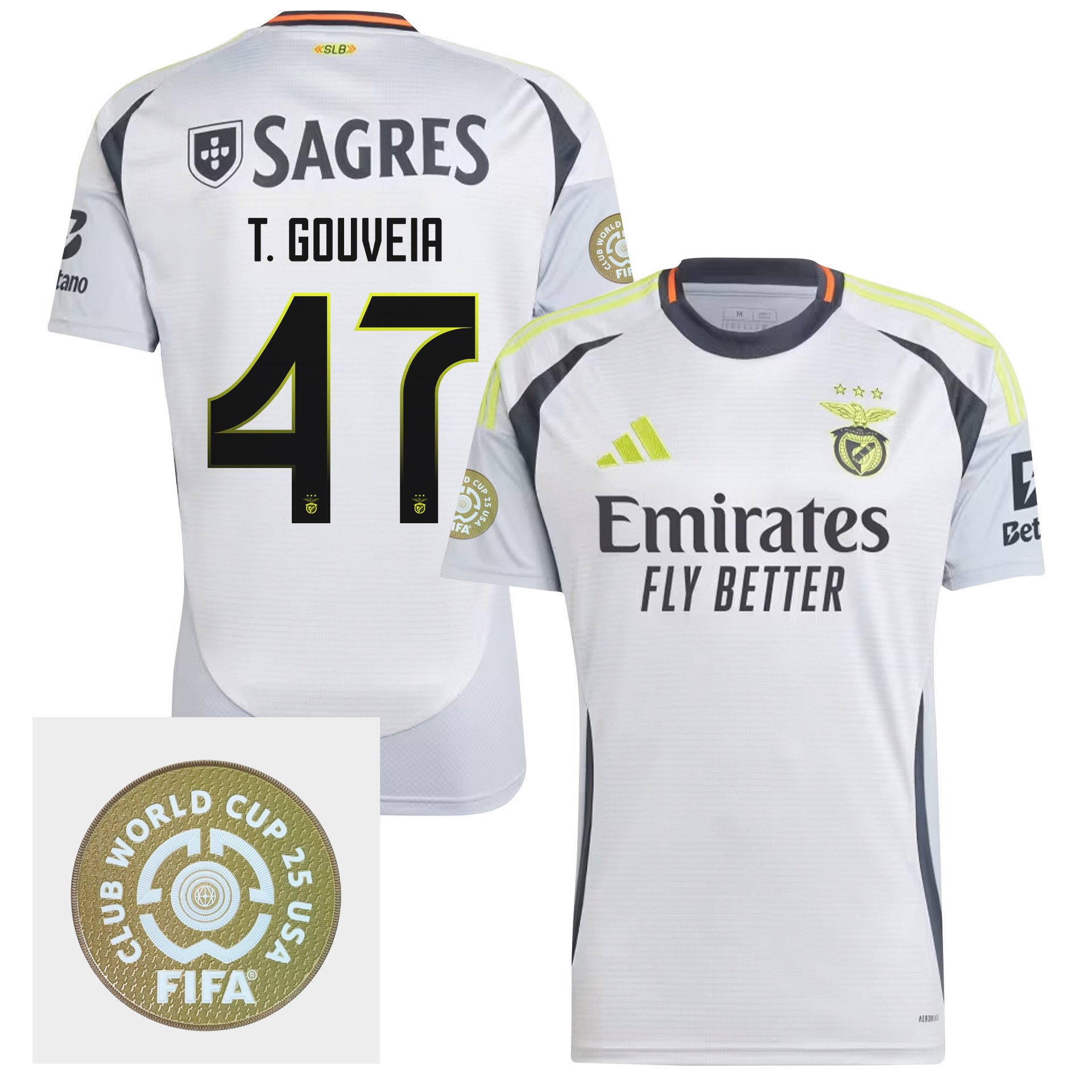 Tiago Gouveia 47 S.L. Benfica 2024/25 FIFA Club World Cup 25 USA Patch Third Men Jersey - White