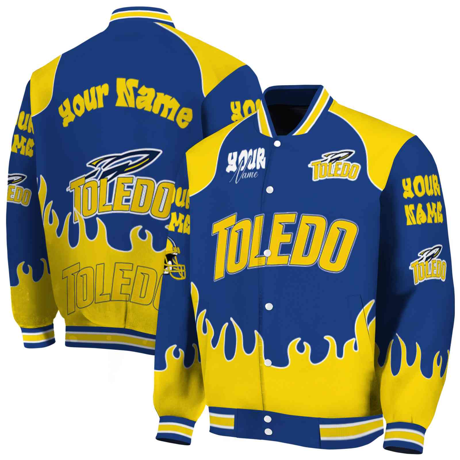 Toledo Rockets NCAA Fire Graphic Blue Jacket Customized For Football Fans