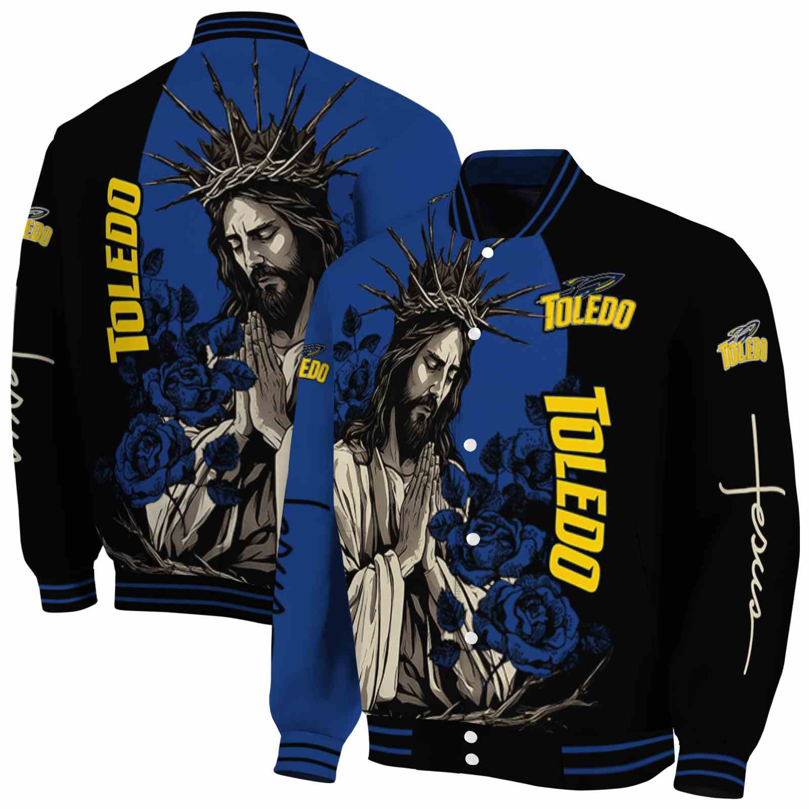 Toledo Rockets NCAA Hands In Prayer Blue Black Jacket Custom Gift For Sport Team Fans 